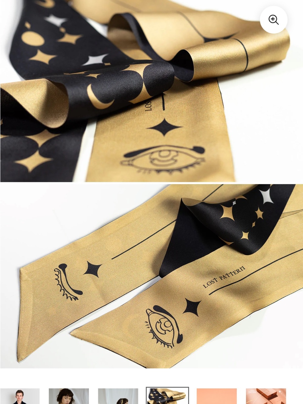 Lost Pattern Moonlight Stars Silky Gold & Black Graphic Scarf - Picture 12 of 14